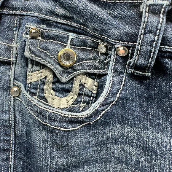 True Religion Jeans Womens Straight Leg Size 29 Stone Wash Embroidered Pockets - Picture 5 of 8